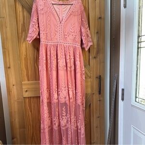Elegant Peach Lace Dress